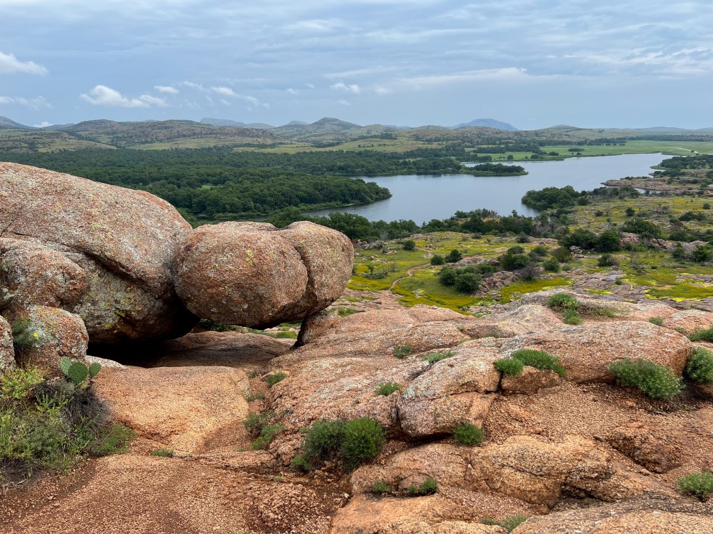 View from near the summit of Little Baldy looking at Quanah Parker Lake in the distance with a fossilized Sasquatch Butt in the forground.